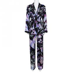 Pre Owned Emilio Pucci Black Butterfly Printed Silk Pajama Set S