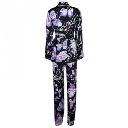 Pre Owned Emilio Pucci Black Butterfly Printed Silk Pajama Set S