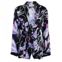 Pre Owned Emilio Pucci Black Butterfly Printed Silk Pajama Set S