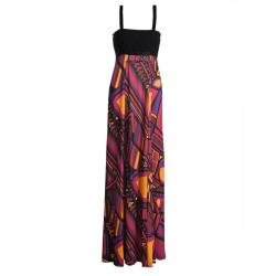 Emilio Pucci Multicolour Printed Silk Contrast Bodice Maxi Dress S