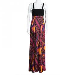 Emilio Pucci Multicolour Printed Silk Contrast Bodice Maxi Dress S