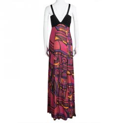 Emilio Pucci Multicolour Printed Silk Contrast Bodice Maxi Dress S