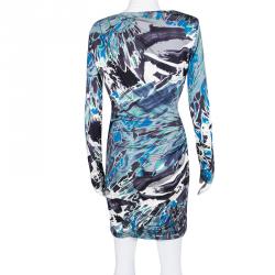 Pre Owned Emilio Pucci Multicolor Printed Silk Jersey Power Shoulder Draped Dress M