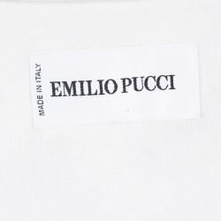 Pre Owned Emilio Pucci Multicolor Printed Silk Jersey Power Shoulder Draped Dress M