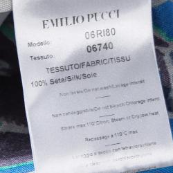 Pre Owned Emilio Pucci Multicolor Printed Silk Jersey Power Shoulder Draped Dress M