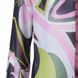 Emilio Pucci Multicolor Abstract Chiffon Top And Skirt Set L