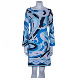 Pre Owned فستان أيميليو بوتشي حرير جيرسيه أزرق مطبوع S