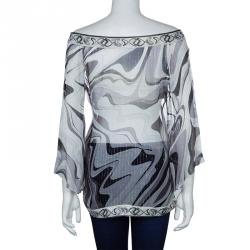 Emilio Pucci Grey Chiffon Print Top M