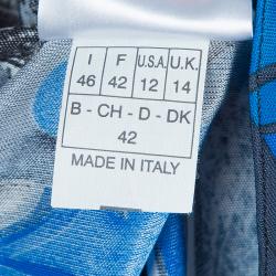 Pre Owned فستان ايميليو بوتشي كم مطرز جانب مكشكش تريكو منقوش أزرق L