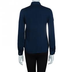 Pre Owned قميص أيميليو بوتشي حرير أزرق بأزرار أمامية وأكمام طويلة S