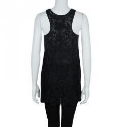 Pre Owned Emilio Pucci Black Lace Mirrorwork Tie-Up Detail Sleeveless Dress S