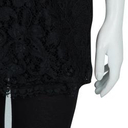 Pre Owned Emilio Pucci Black Lace Mirrorwork Tie-Up Detail Sleeveless Dress S