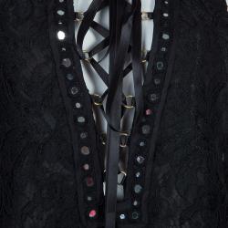 Pre Owned Emilio Pucci Black Lace Mirrorwork Tie-Up Detail Sleeveless Dress S