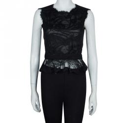 Pre Owned توب أميليو بوتشي بيبلوم دانتيل أسود بلا أكمام S