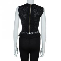 Pre Owned توب أميليو بوتشي بيبلوم دانتيل أسود بلا أكمام S