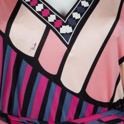 Pre Owned Emilio Pucci Multicolor Printed Knit Long Sleeve Belted Top L