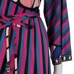 Pre Owned Emilio Pucci Multicolor Printed Knit Long Sleeve Belted Top L