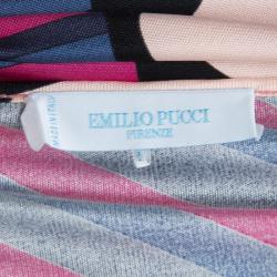 Pre Owned Emilio Pucci Multicolor Printed Knit Long Sleeve Belted Top L
