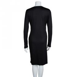 Pre Owned Emilio Pucci Black Knit Long Sleeve Draped Overlap Dress M