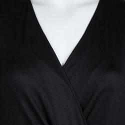 Pre Owned Emilio Pucci Black Knit Long Sleeve Draped Overlap Dress M