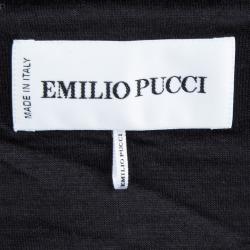 Pre Owned Emilio Pucci Black Knit Long Sleeve Draped Overlap Dress M