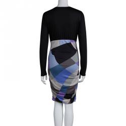 Pre Owned فستان أيميليو بوتشي تريكو مطبوع متعدد الألوان بأكمام طويلة مكشكش M