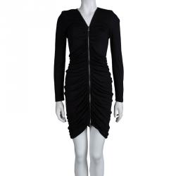 Pre Owned Emilio Pucci Black Knit Ruched Zip Front Dress M