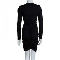Pre Owned Emilio Pucci Black Knit Ruched Zip Front Dress M