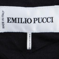 Pre Owned Emilio Pucci Black Knit Ruched Zip Front Dress M