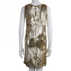 Pre Owned فستان أيميليو بوتشي ترتر ذهبي مزخرف بلا أكمام S