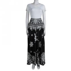 Pre Owned Emilio Pucci Black Embroidered Silk Gathered Maxi Skirt S