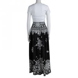 Pre Owned Emilio Pucci Black Embroidered Silk Gathered Maxi Skirt S