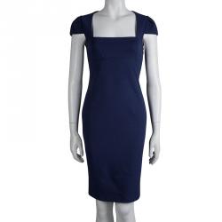 مملوكة مسبقًا Emilio Pucci Navy Blue Cap Sleeve Fitted Dress S
