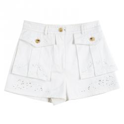 Emilio Pucci Off White Cutout Butterfly Embroidered Shorts M