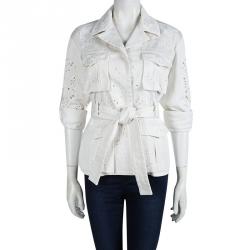 Pre Owned Emilio Pucci Off White Cutout Butterfly Embroidered Jacket S