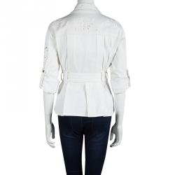 Pre Owned Emilio Pucci Off White Cutout Butterfly Embroidered Jacket S