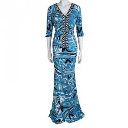 Pre Owned Emilio Pucci Multicolor Printed Draped Skirt And Top Set L