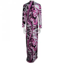 Pre Owned فستان ماكسي إيميليو بوتشي طباعة مزخرفة متعددة الألوان بأكمام طويلة L