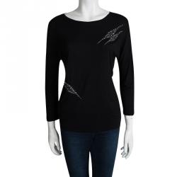 Pre Owned Emilio Pucci Black Embellished Long Sleeve Top S