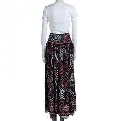 Emilio Pucci Multicolor Print Embroidered Gathered Maxi Skirt S
