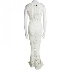 Pre Owned Emilio Pucci Cream Perforated Chunky Knit Sleeveless Maxi Dress M