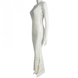 Pre Owned Emilio Pucci Cream Perforated Chunky Knit Sleeveless Maxi Dress M