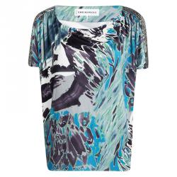 Emilio Pucci Multicolor Printed Silk Embellished Short Sleeve Top M