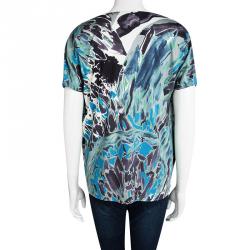 Emilio Pucci Multicolor Printed Silk Embellished Short Sleeve Top M
