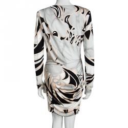 Pre Owned فستان إيميليو بوتشي حرير مطبوع متعدد الألوان بأكمام طويلة ديرابيه M