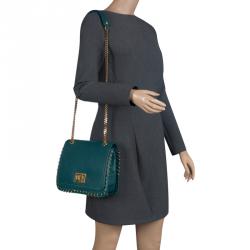 Pre Owned Emilio Pucci Emerald Green Leather Marquise Shoulder Bag