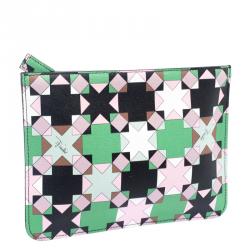 Emilio Pucci Multicolor Geometric Print Leather Small Clutch