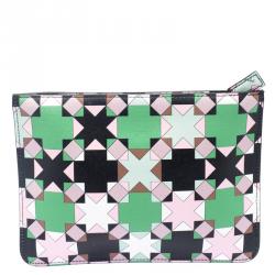 Emilio Pucci Multicolor Geometric Print Leather Small Clutch
