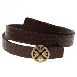 مملوكة مسبقًا حزام امبوريو أرماني وجهين جلد نقشة تمساح بني وأسود مقاس 42 