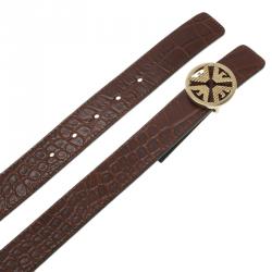 مملوكة مسبقًا حزام امبوريو أرماني وجهين جلد نقشة تمساح بني وأسود مقاس 42 